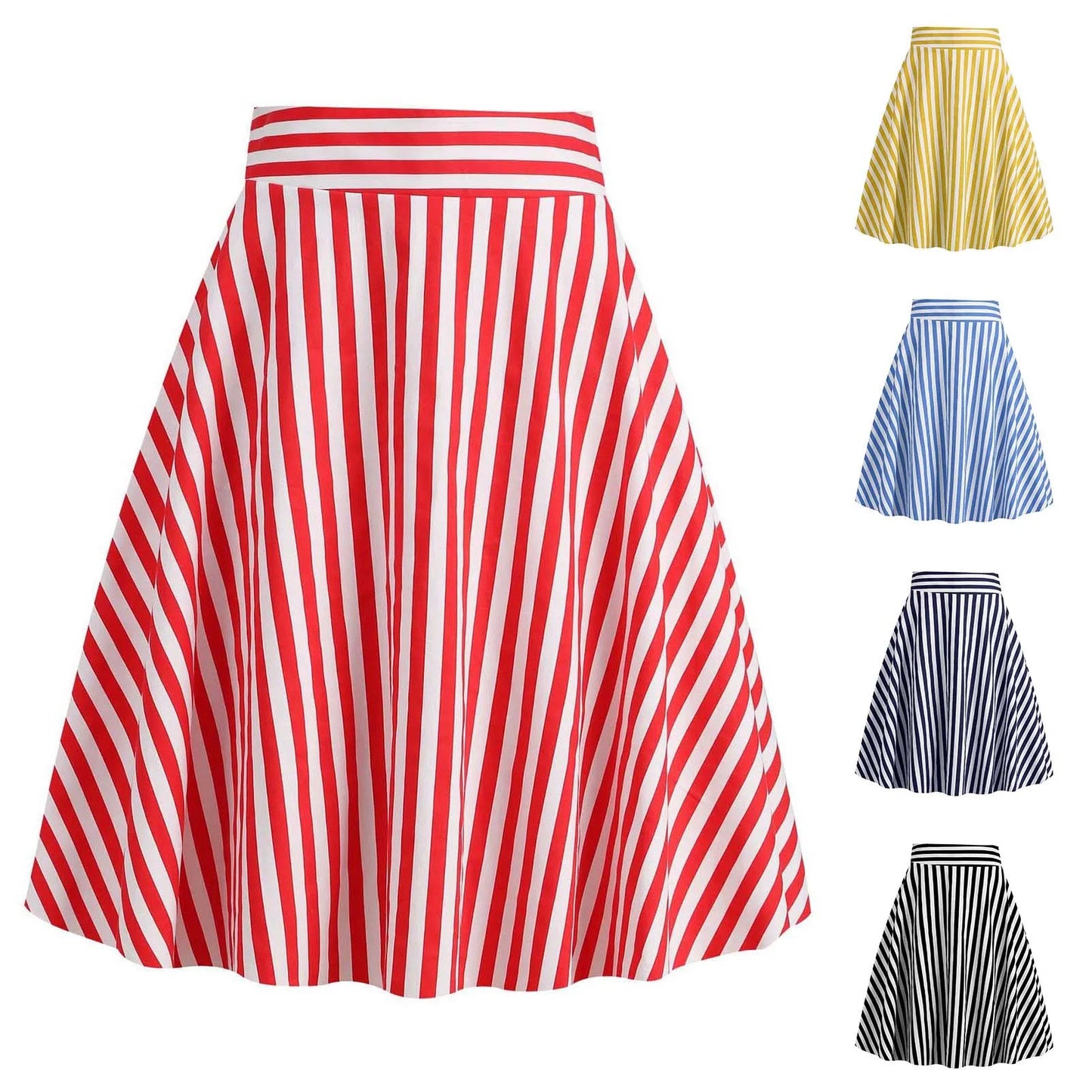 2025 Spring Summer Vintage Skirts Women Korean Fashion Striped Faldas Elegant Chic A-Line Swing Skirt Fashion Midi Skirts