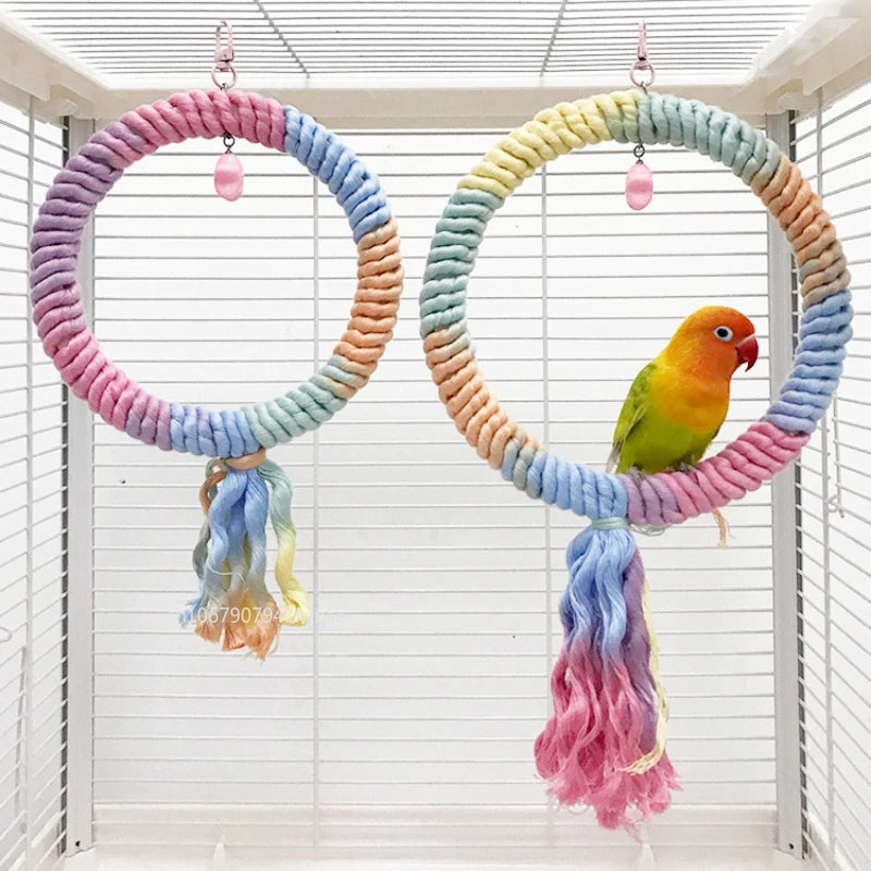 Colorful Parrot Cotton Rope Hanging Braided Budgie Bird Cage Cockatiel Toy Pet Stand Accessories Ladder Swing Supplies