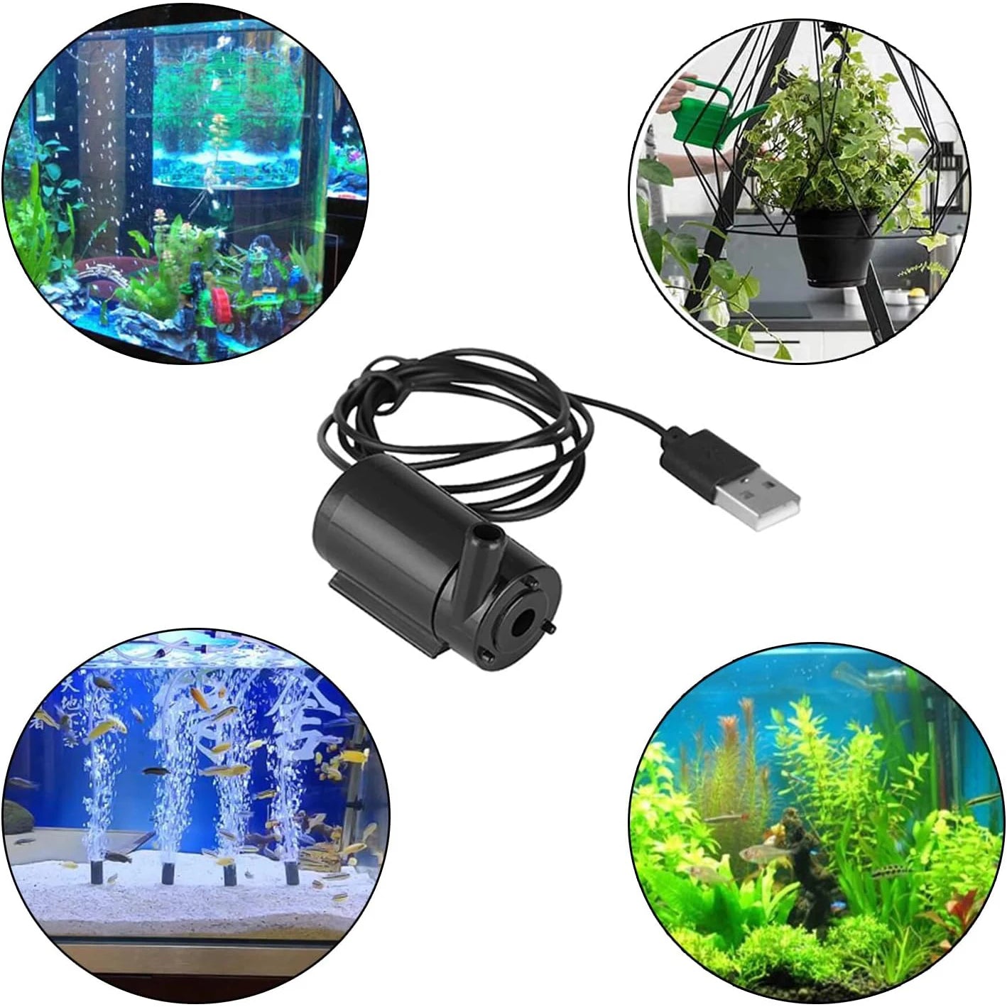 Mini bomba de agua sumergible USB de 3 a 5 V CC, sin escobillas y de bajo ruido para acuarios, peceras, estanques, fuentes, sistemas hidropónicos y jardines