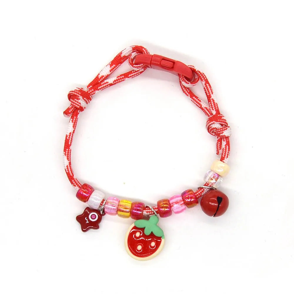 Cute Colorful Pet Necklace Braided Adjustable Cat Puppy Collar with Bells Cat Neck Chain Puppy