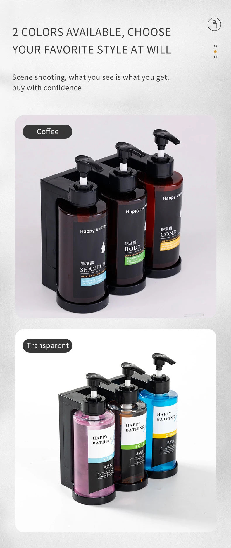 Wall Mounted Hotel Shampoo and Shower Gel Dispenser with Hand Sanitizer Box and Manual Soap Dispenser