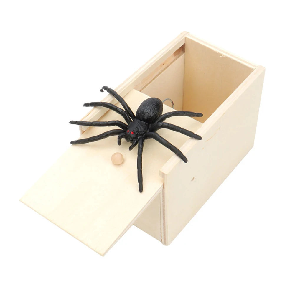 Trick Spider Funny Scare Box Wooden Prank Toy for Friends