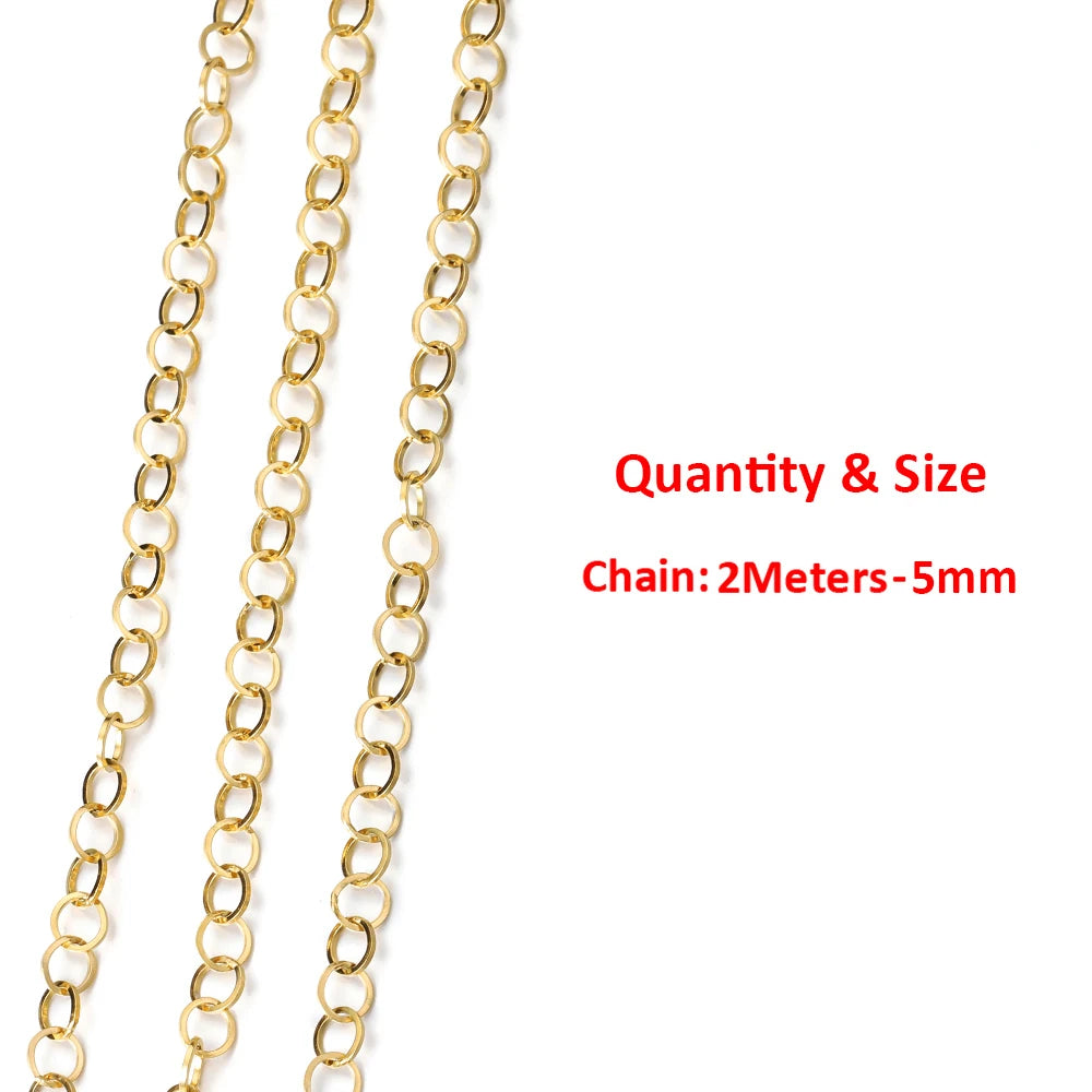 2 Meters/1 Meter High Quality Gold Color Stainless Steel Chain for DIY Jewelry Making