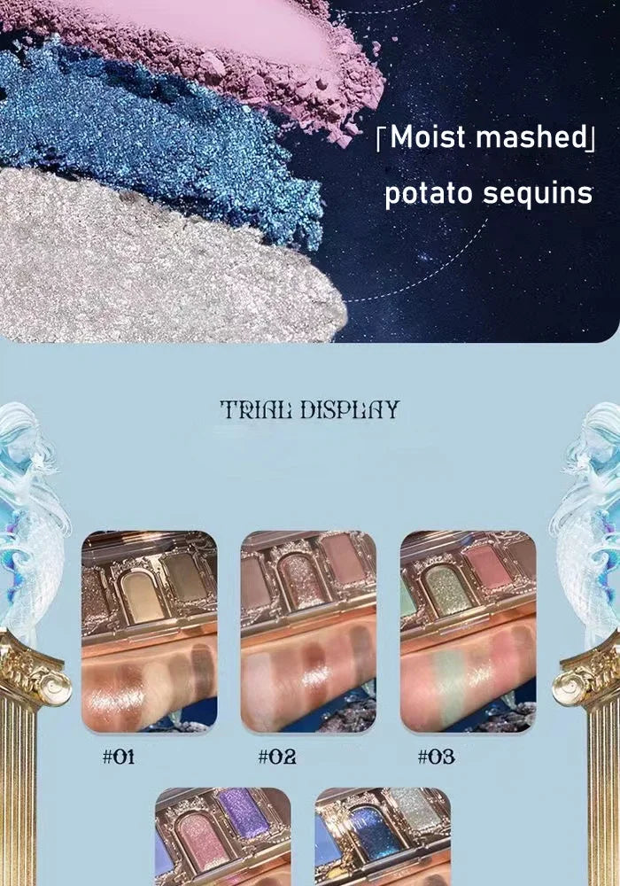 Flower Knows Moonlight Mermaid Eyeshadow Palette 8 Color Eye Makeup with Matte Shimmer and Glitter Finishes for Stunning Looks