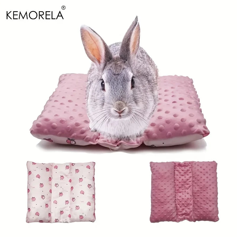 KEMORELA Reversible Small Pet Bed - Plush Top & Cooling Bottom for Rabbits, Guinea Pigs and Chinchillas Pink Square Mat