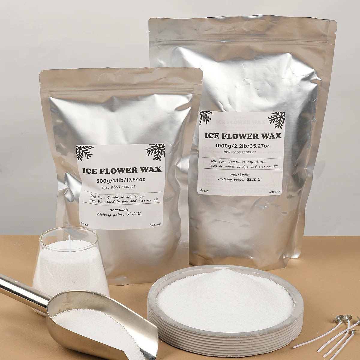 500g-1000g White Sand Wax with Snowflake Pearls for DIY Candles