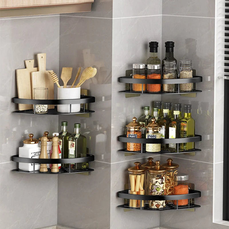 Estante de baño de aleación de aluminio, estante para champú, organizador de almacenamiento de maquillaje, estante de ducha, accesorios de baño, estante de esquina de pared sin taladro