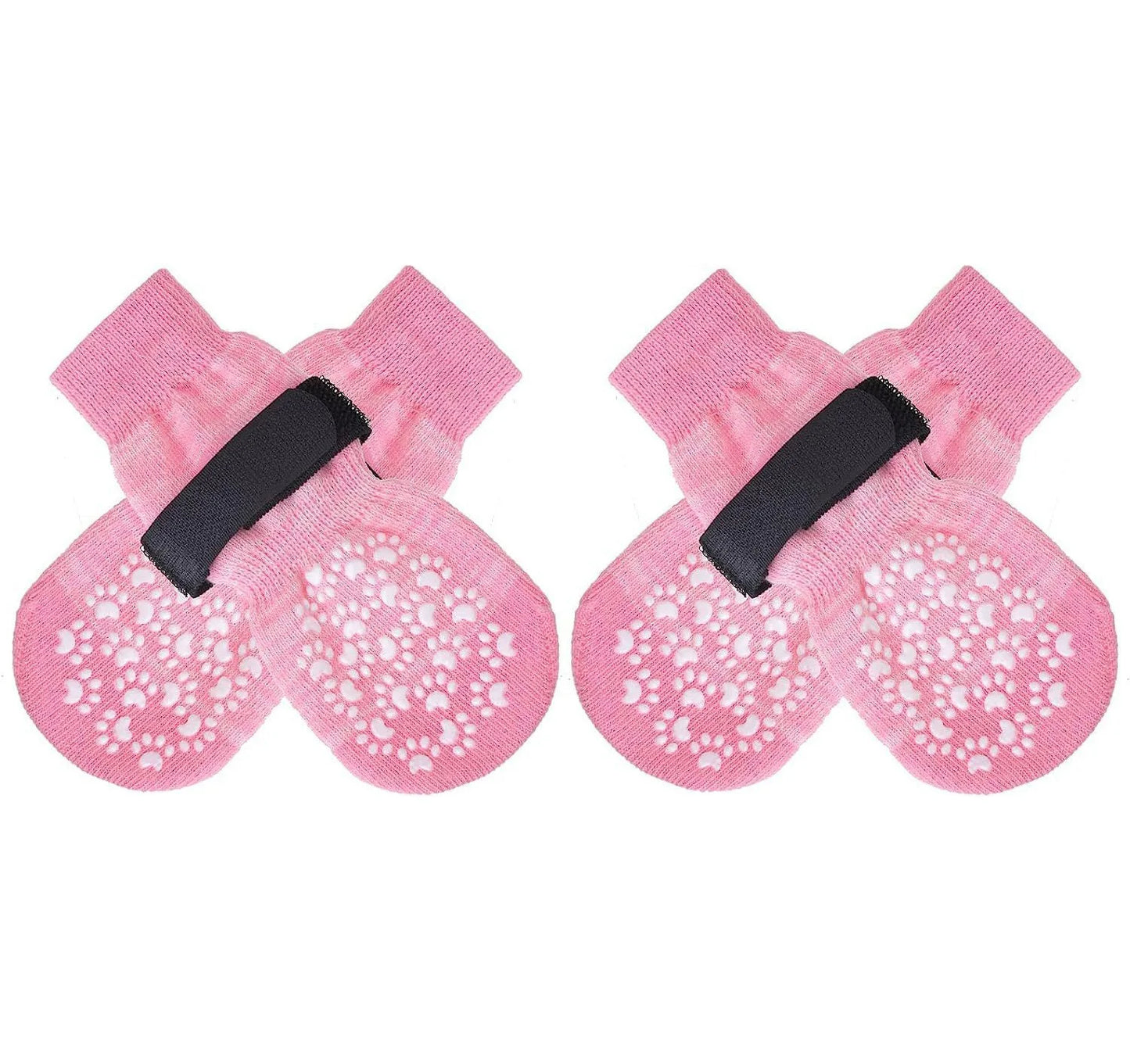 4Pcs/set Anti-Slip Dog Socks 4pcs Paw Protector Traction Control Adjustable Indoor Wear Knitted with Rubber Reinforcement
