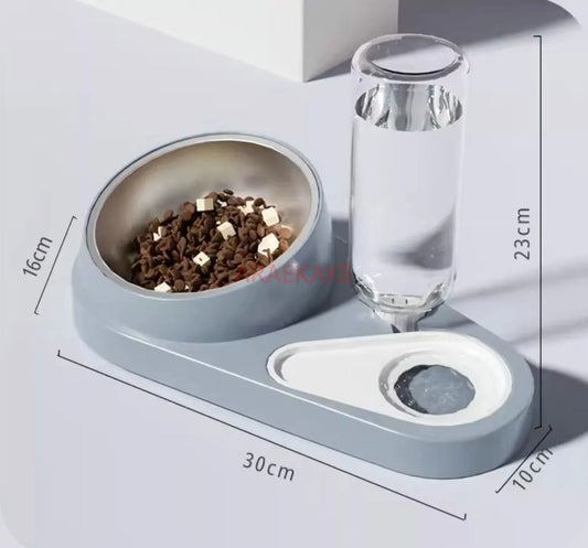 1pcs 2-in-1 automatic cat and dog food dispenser with 15 ° neck protection feeding bowl