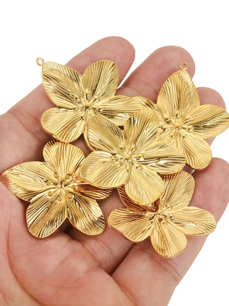5PCS/LOT Stainless Steel Charms Large Flower Charm PVD Gold Plated Jewelry for Earring Necklace Bracelet Making