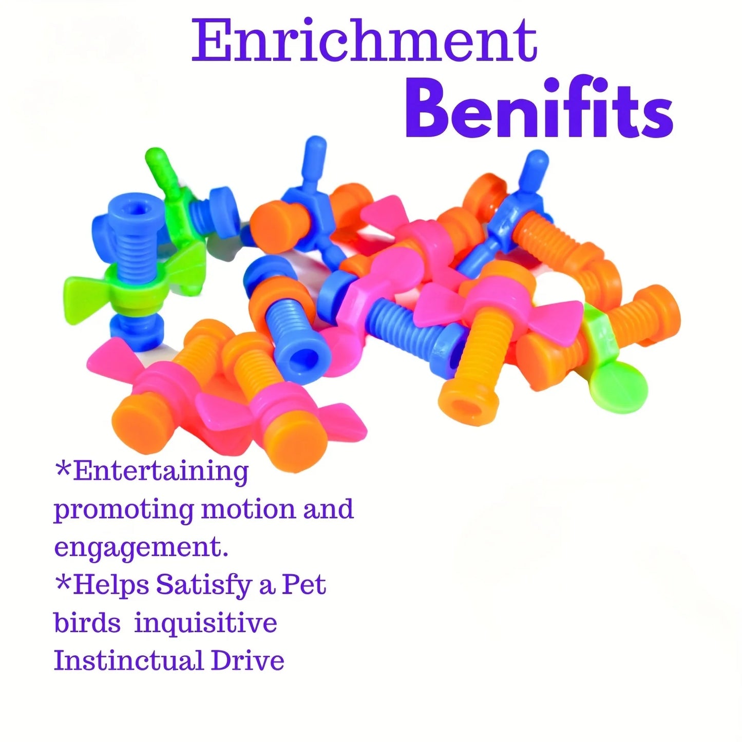 Colorful Interactive 4pcs Parrot Cage Toys - Bolt & Wing Nuts Design For Conures, African Greys & More Foot Talons