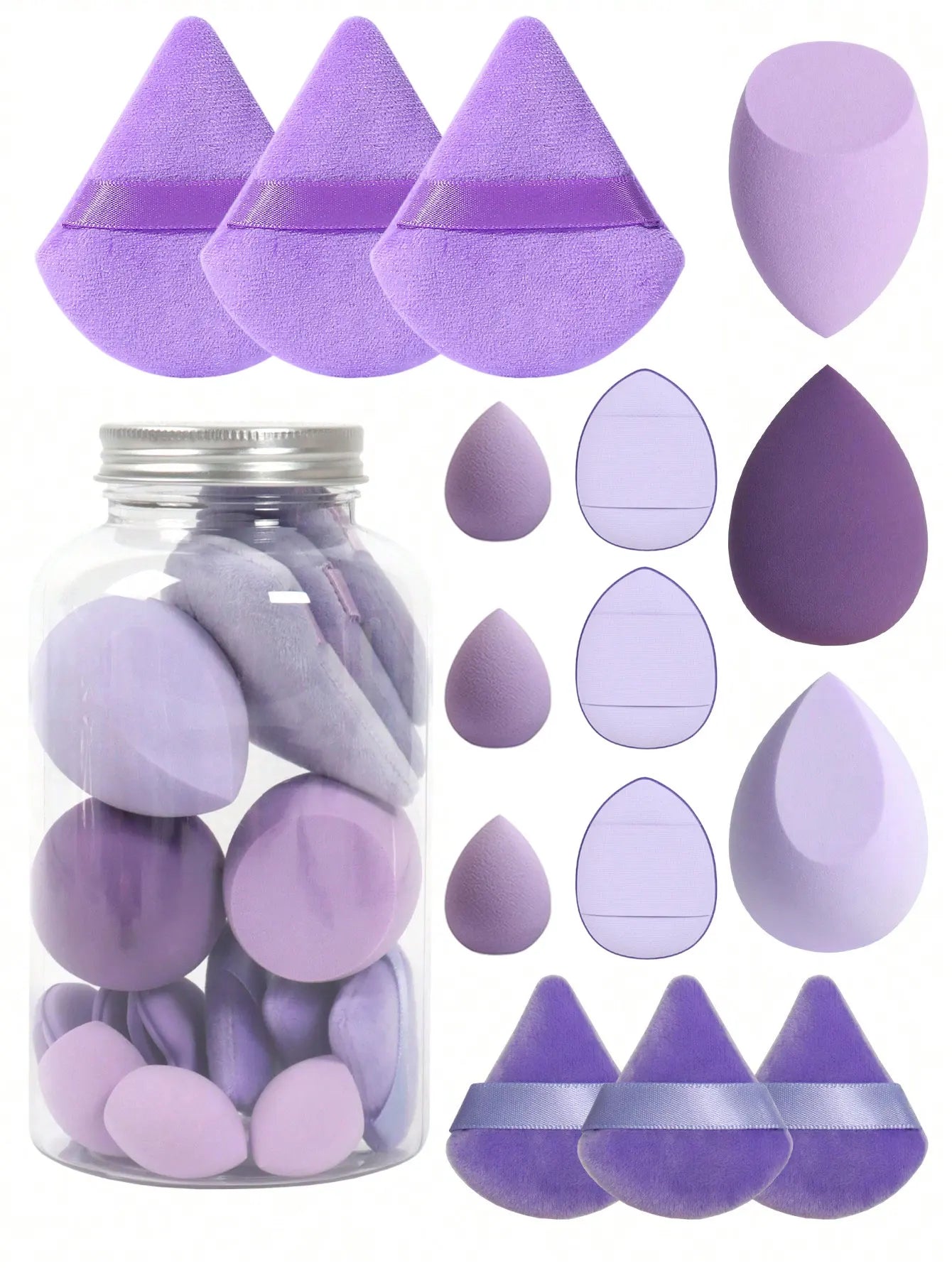 15pcs Makeup Sponge Set With Storage Jar For Flawless Application