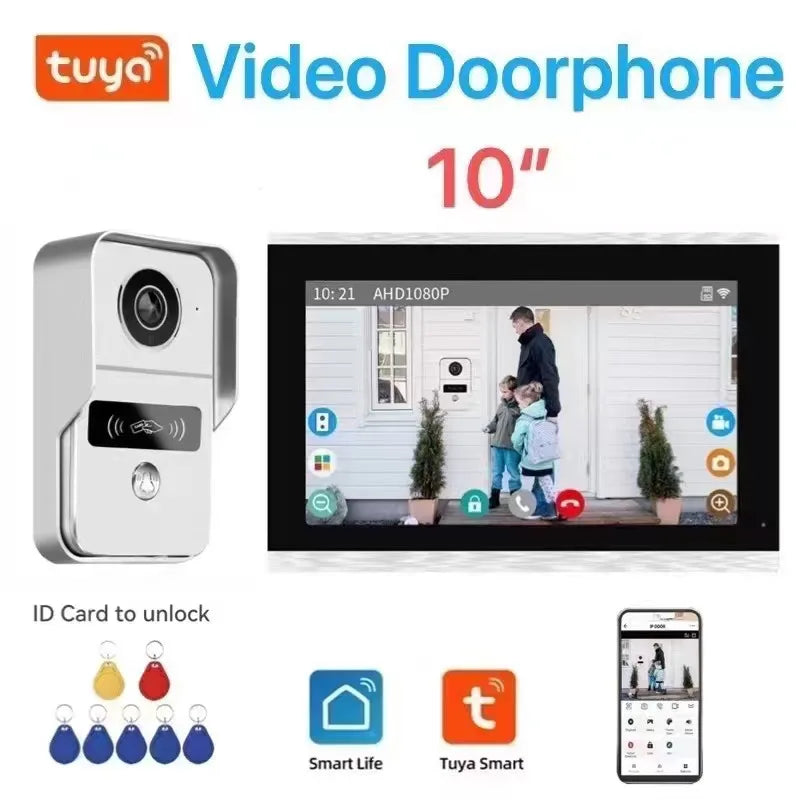 Wireless Wifi Video Doorbell 1080P 7/10 Color Touch Screen Smart APP Home Intercom Kit for RFID Card Access Control System
