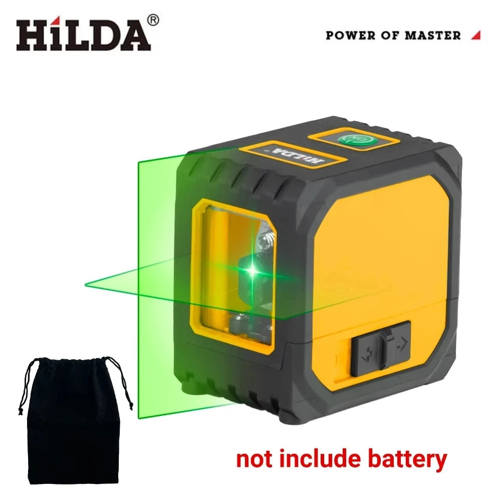 HILDA 2 Lines Mini Laser Level Self Levelling Green Beams Laser Horizontal & Vertical Cross-Line USB Charging