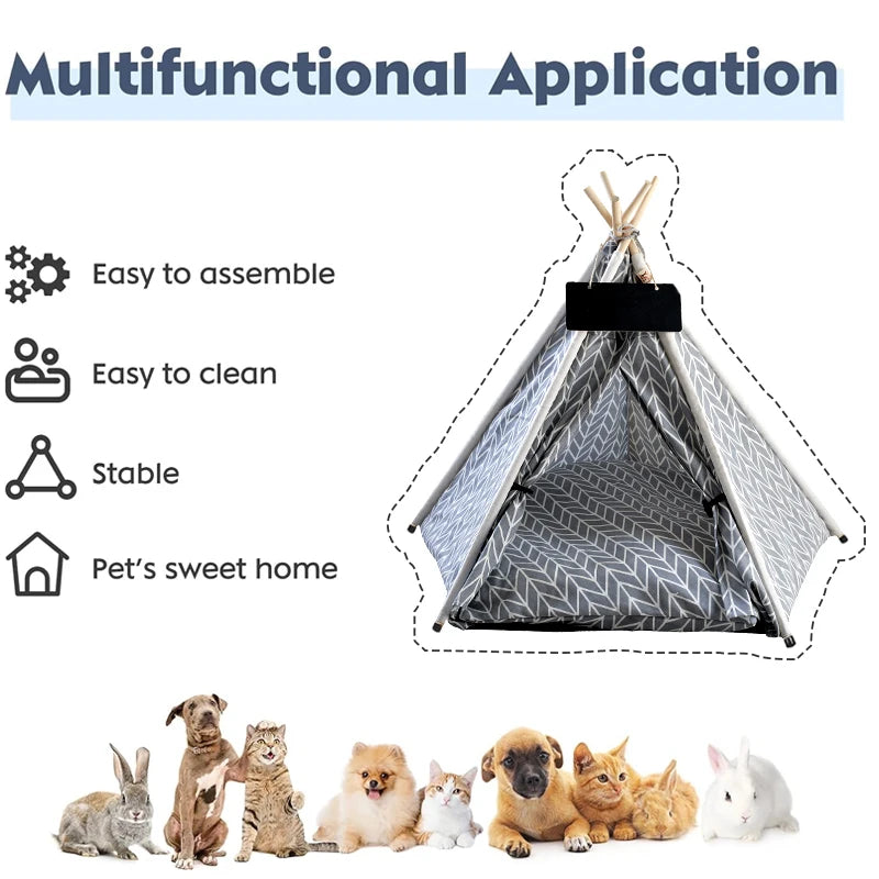 Pet Teepee for Dogs Puppy Cat Bed with Cushion Blackboard Portable Dog Tents Tipi Pet Houses Washable Dog Cat Houses for Rabbit