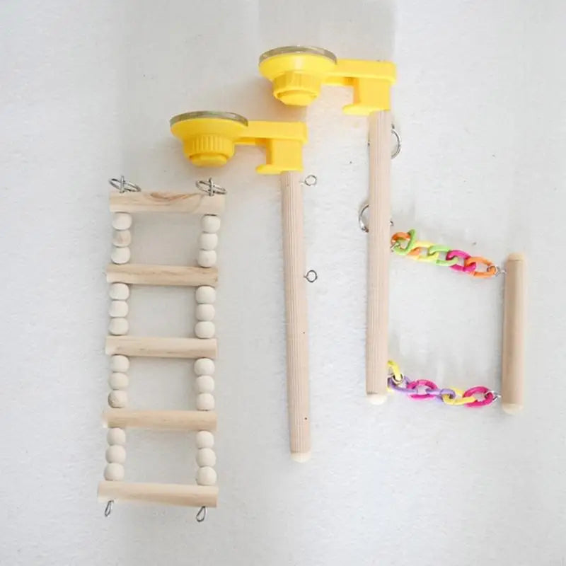D0AD Bird Ladder Standing Hammocks Toy Branch for Parakeets Budgies Suction Cup