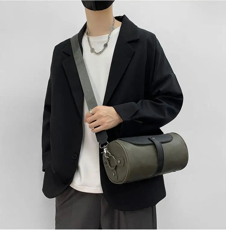 Fashion  High Quality Pu Leather Retro Bag Men's Single Shoulder Bag  Leather CrossBody Bag Leisure  Bag Round Body Bag