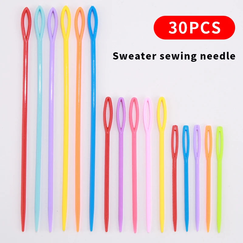 30 PCs Mixed Color Plastic Knitting Needles Crochet Hooks for DIY Sweater Weaving Tools