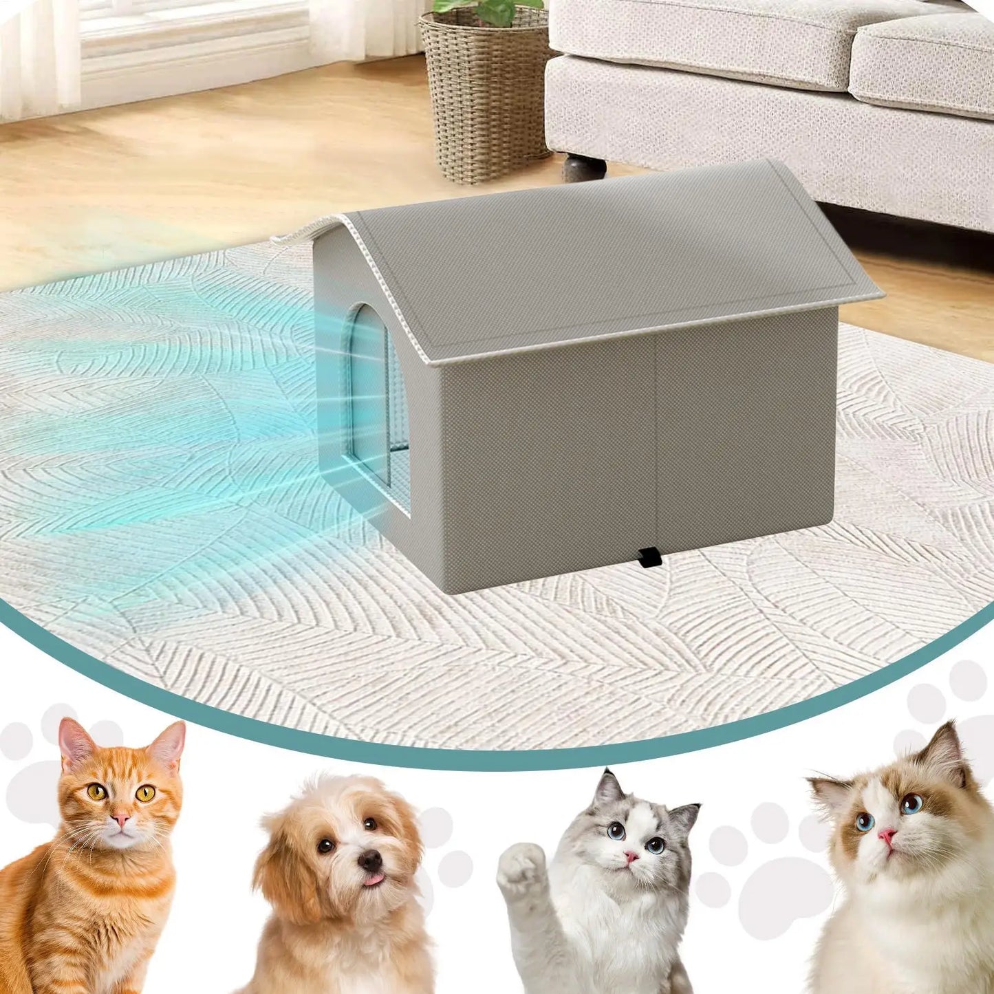 Insulated Outdoor Cat House Portable Cooling Cat Shelter Pet Hideaway for Kittens Rabbits Friends Winter Hot Day Travel Moving