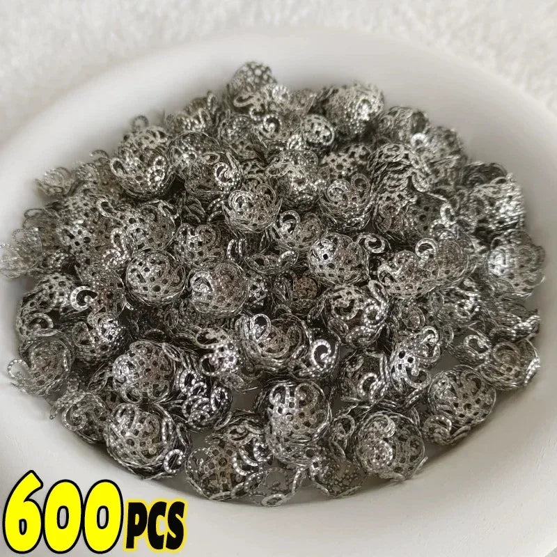 200/600pcs 10mm Five Petals Flower Filigree Bead Caps for Jewelry Making