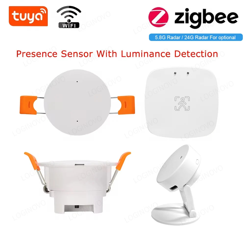 Detector de presencia humana Zigbee Smart Life Tuya Wifi MmWave Radar PIR Sensor de movimiento con detección de luminancia para hogares inteligentes