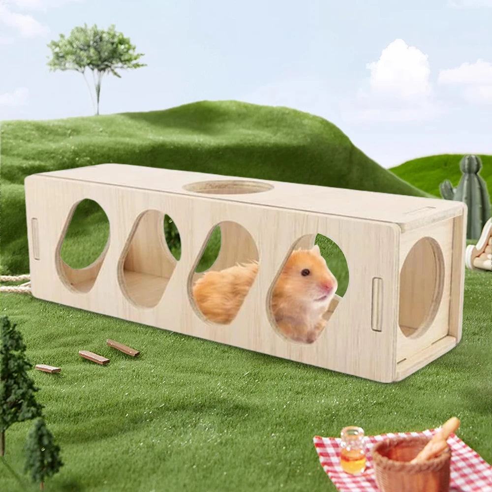 1 pc Wooden Hamster Tunnel Escape Toy Maze Hideout Tube Chew Toys Teeth Grinding Toys for Small Animal Pet Hamsters Guinea Pigs