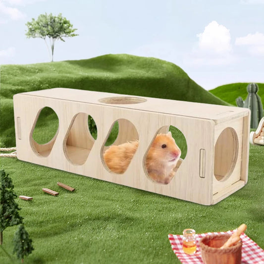 1 pc Wooden Hamster Tunnel Escape Toy Maze Hideout Tube Chew Toys Teeth Grinding Toys for Small Animal Pet Hamsters Guinea Pigs