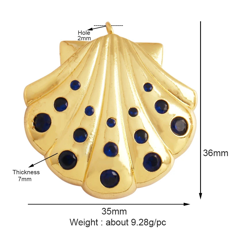 Fish Monta Ray Sea Conch Shell Coral Charm Pendant Gold Plated Zircon Jewelry