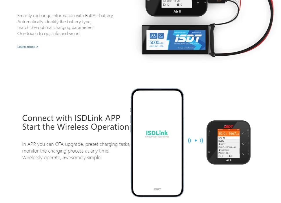 ISDT Air8 Lipo High Power Balance Battery Charger Discharger 20A 500W DC 1-8S Li-Po Li-Hv Li-Ion Li-Fe NiMH Ni-Cd Pb RC Battery