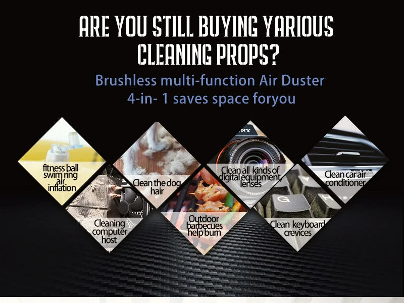 Portable Air Duster for Computer Cleaning Cordless Compressed Air Blower 51000 RPM with LED Light for Keyboard and PC Dust Removal