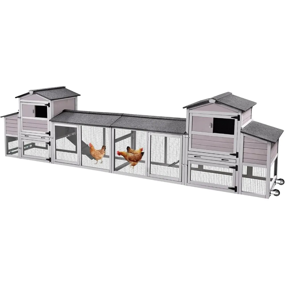 Gutinneen Chicken Coop Mobile Hen House on Wheels Large Chicken House with Run Outdoor Poultry Cage Waterproof Roof Duck Coop,Co