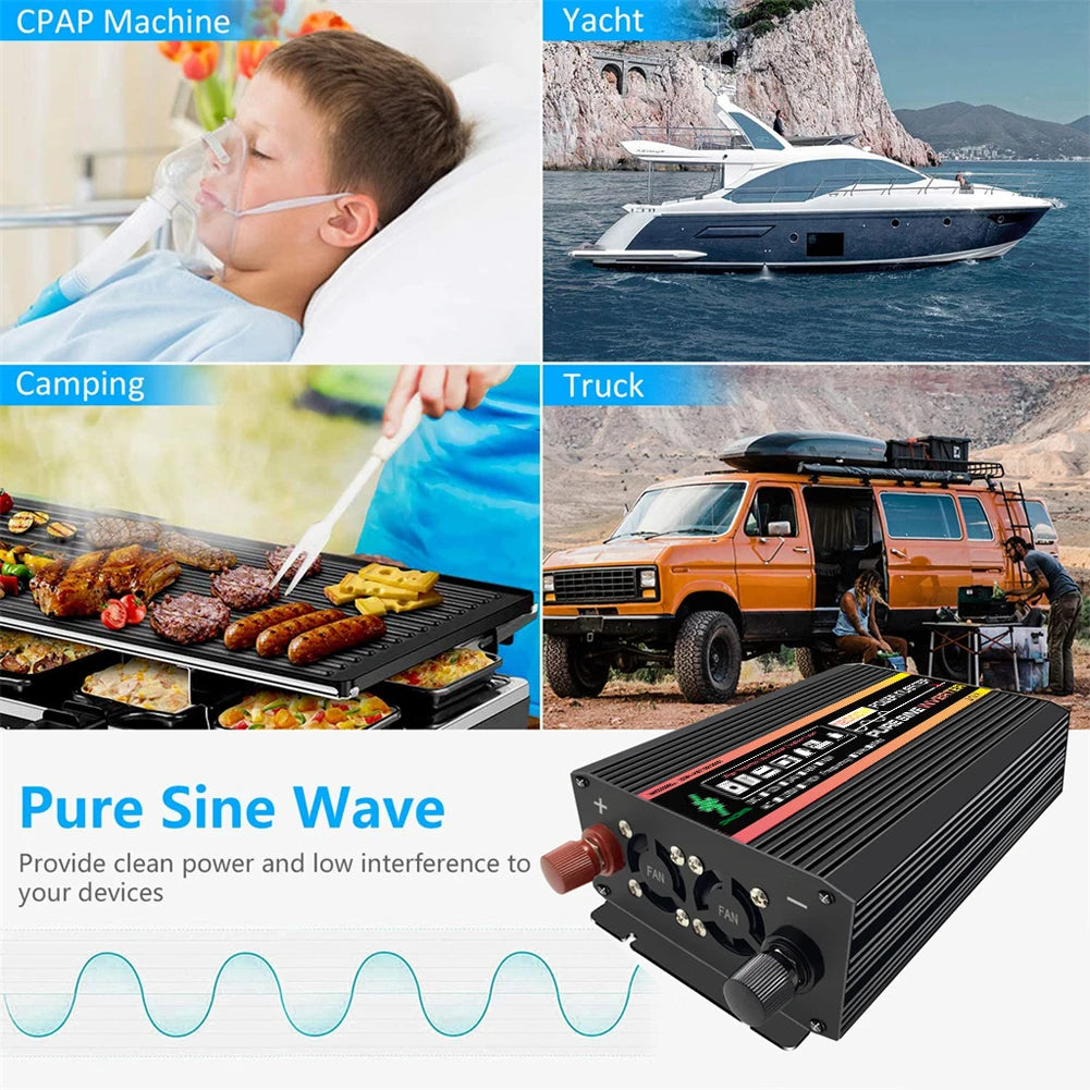 10000W/12000W Car Inverter LCD Display Pure Sine Wave Inverter DC 12V to AC 220V
