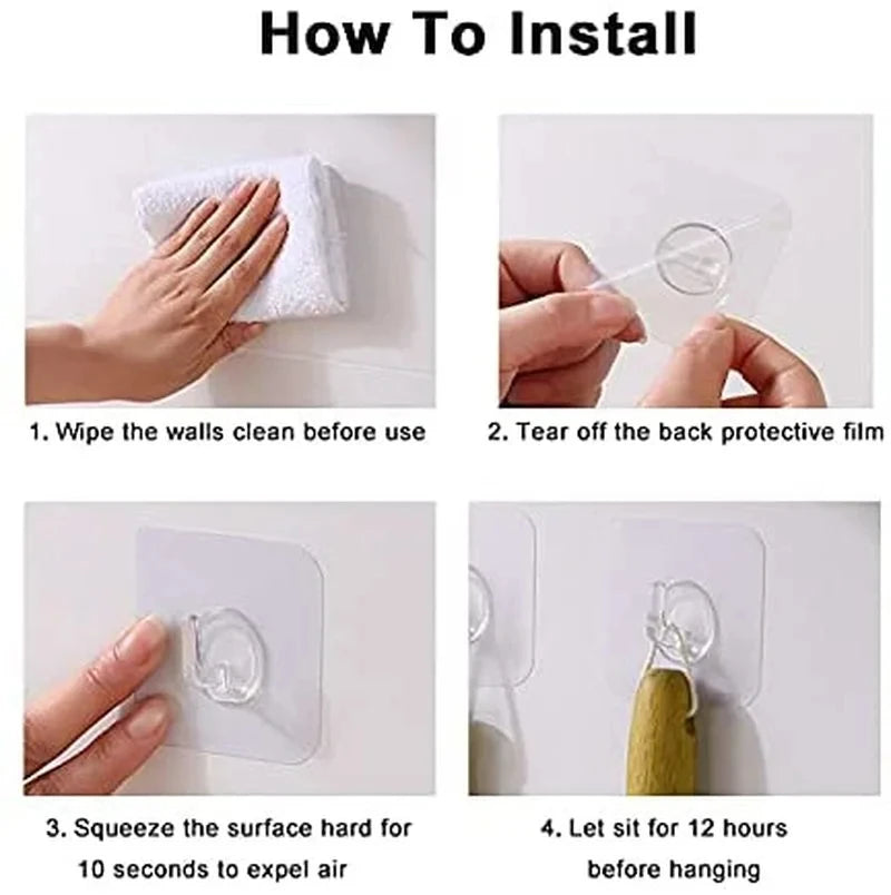 5/10/20Pcs Self-Adhesive Transparent Wall Hooks for Kitchen Bathroom Towel Key Rack