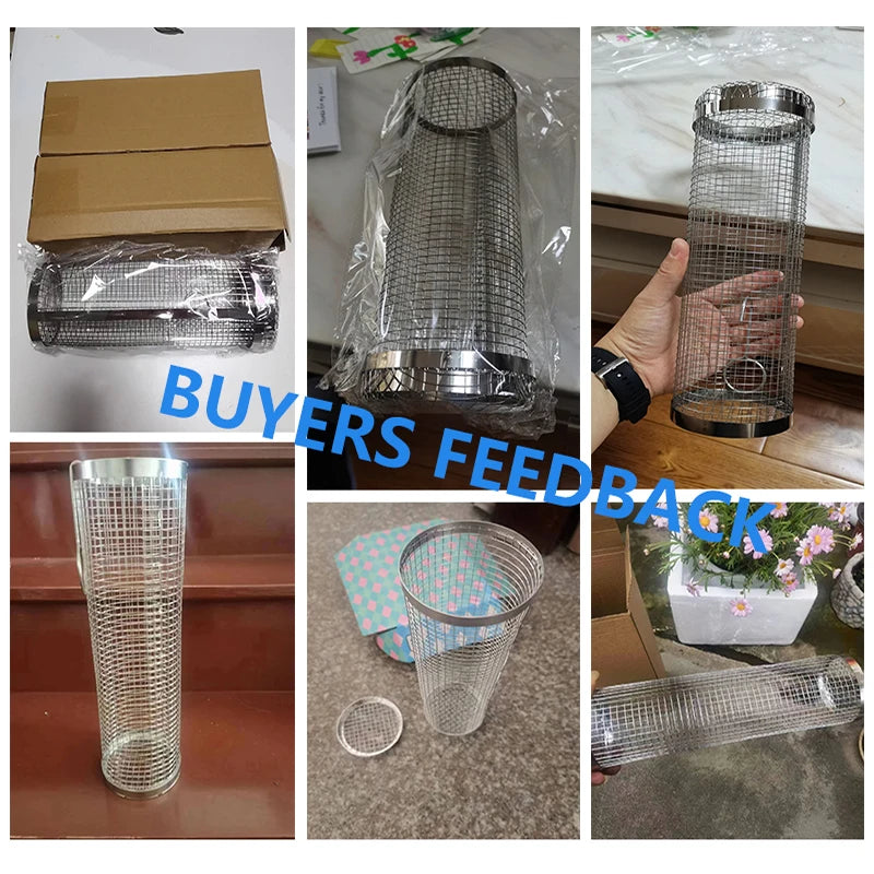 Rolling Grilling BBQ Basket Stainless Steel Leak proof Mesh Barbecue Rack Outdoor Picnic Camping Simple Cylindrical BBQ Grill