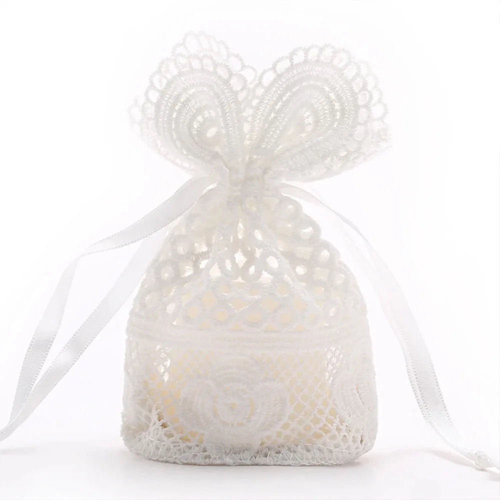 10x14cm White Lace Drawstring Bag for Jewelry and Ornaments