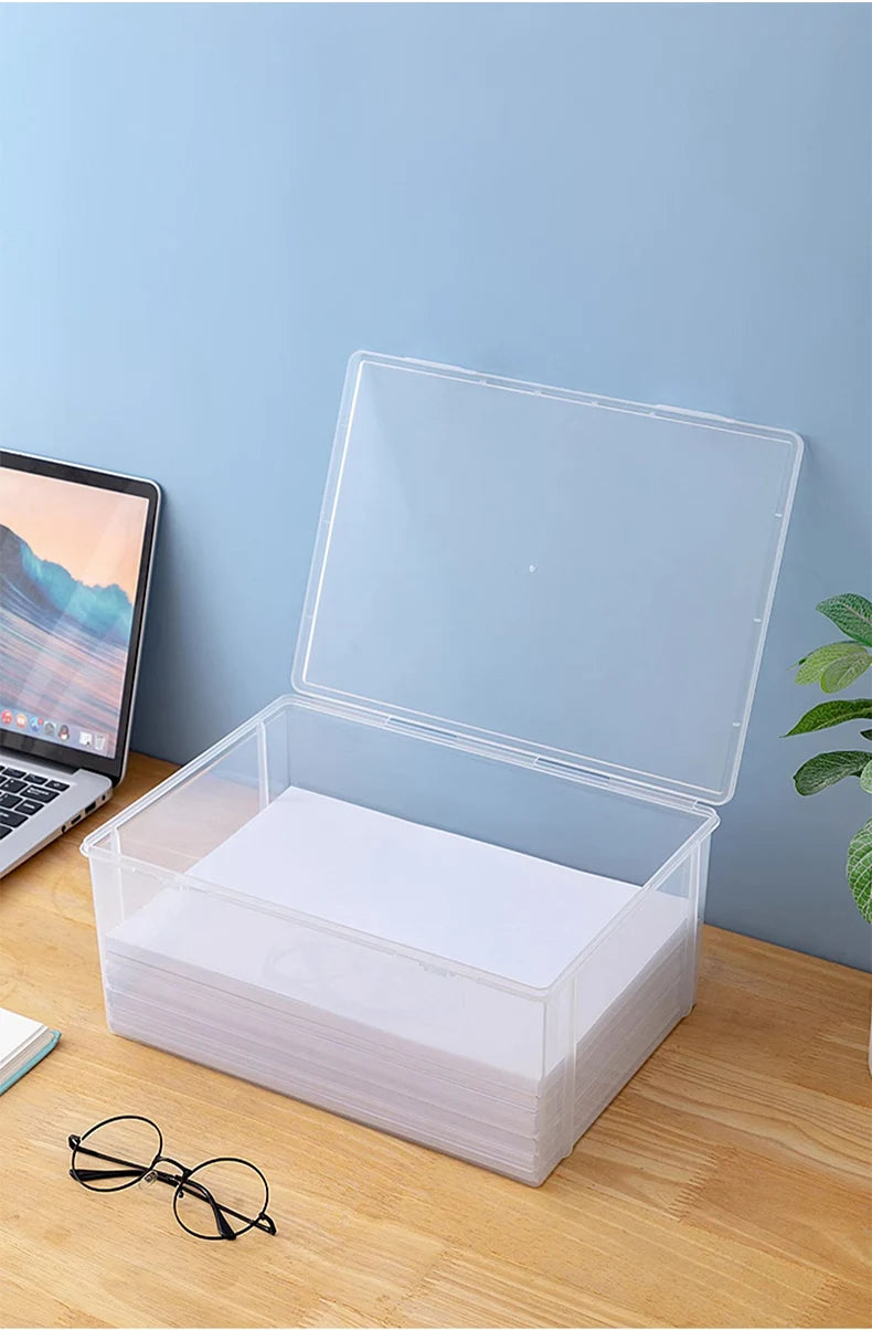 WORTHBUY Desk Organizer Transparent A4 Paper Plastic Storage Box Multifunctional Home Strorage Organizer Box For Office Supplies