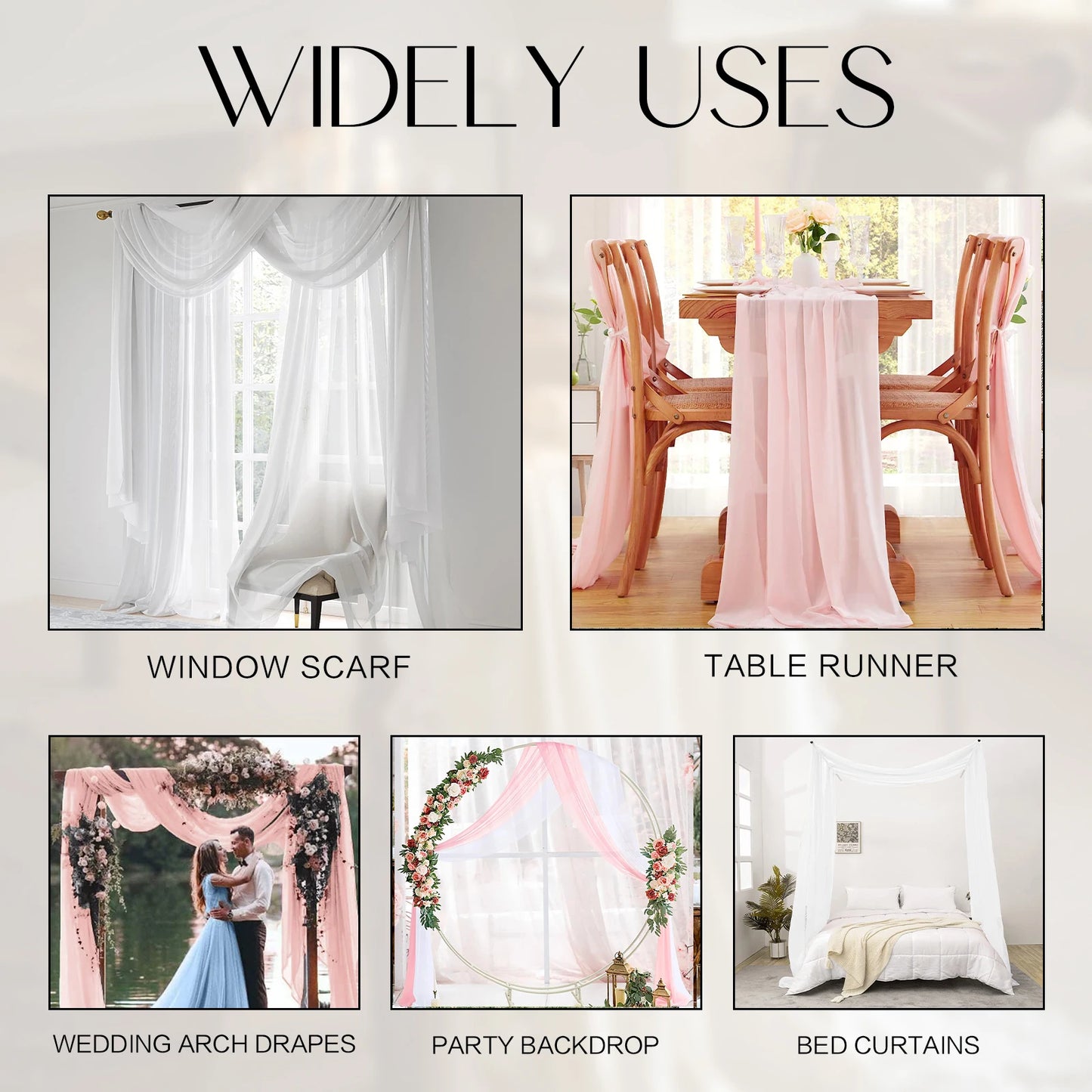 Luxury Pink Sheer Scarf Bed Canopy for Adults Girls Room Decor