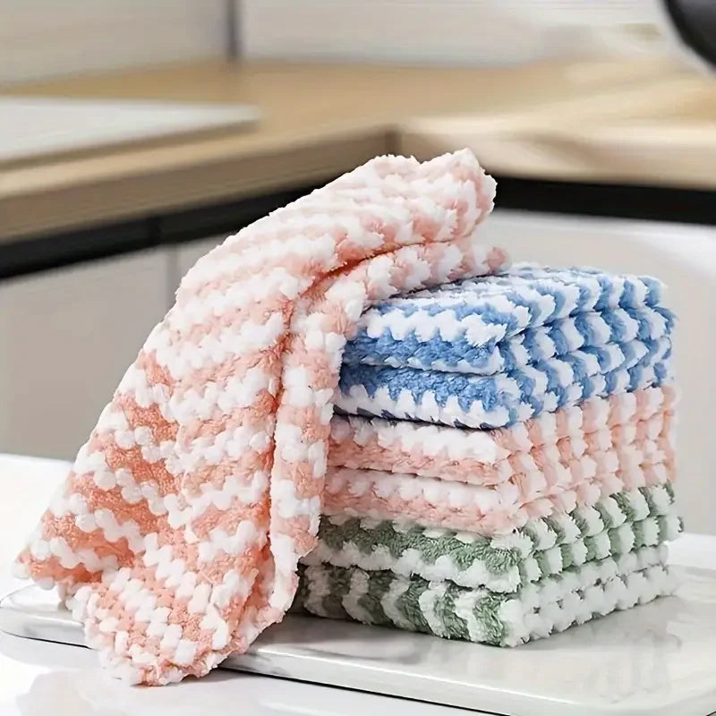 Coral Velvet Wave Design Microfibre Kitchen Wipes Set of 10 to 100 Thickened Absorbent Cleaning Cloths