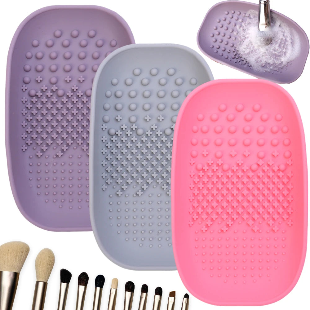 Makeup Brush Cleaner Bowl Soft Silicone Eyeshadow Brushes Powder Puff Washing Washboard Round Corner Cleaning Scrubber Box Tool