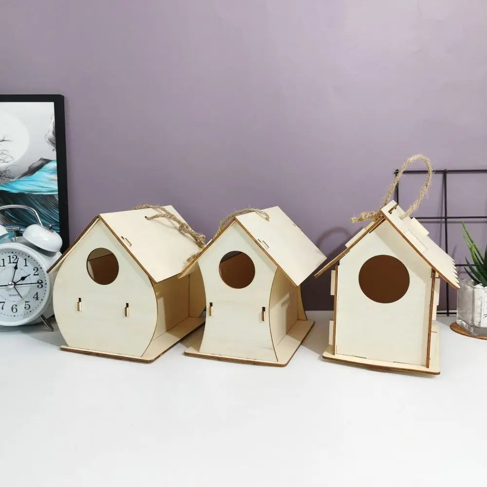 3pcs Pet Supplies Wooden Bird Nest Minimalist Cartoon Bird House Creative DIY Bird Feeder Children Toy