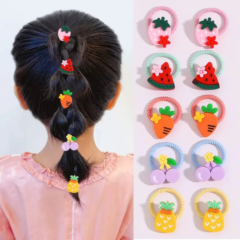 10PCS Cute Cartoon Flower Animal Elastic Hair Bands for Girls