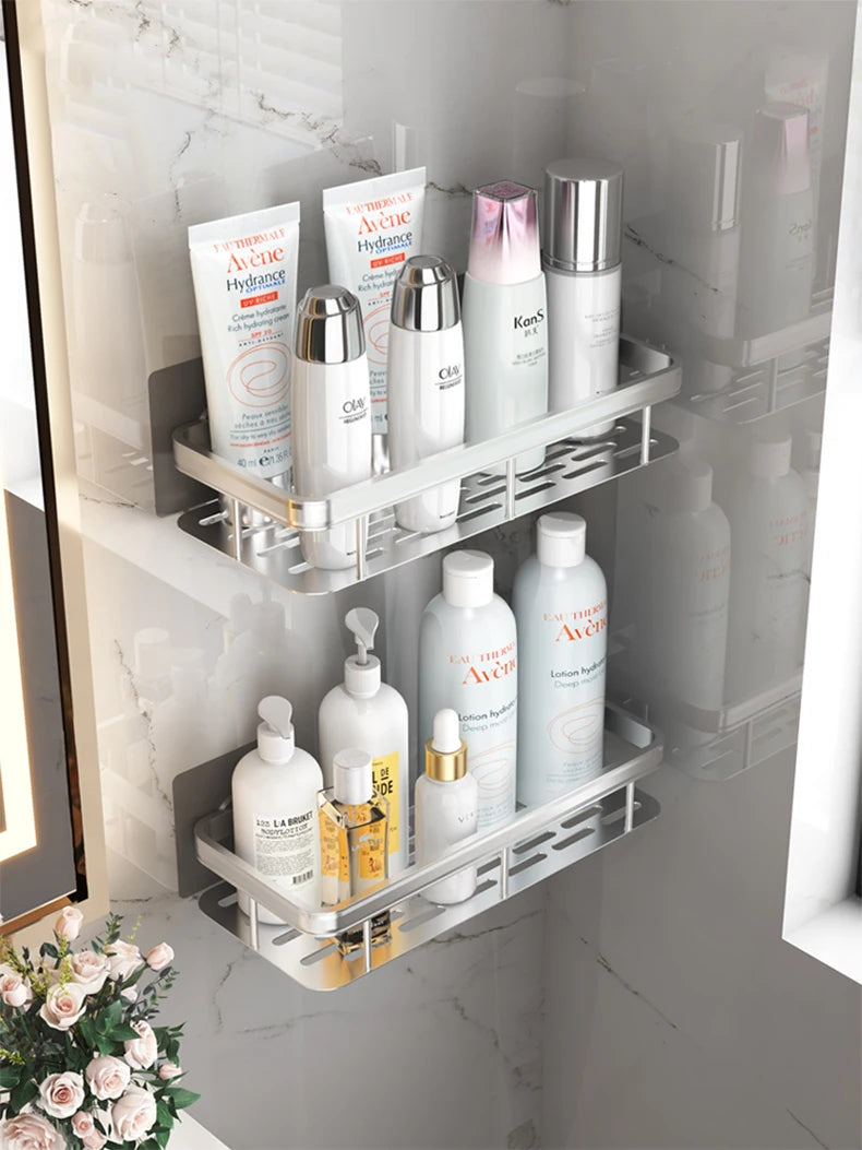 Bathroom Shelf Kitchen Storage Organizer Aluminum Alloy Shampoo Rack Shower Shelf Bathroom Accessories No Drill Shelf