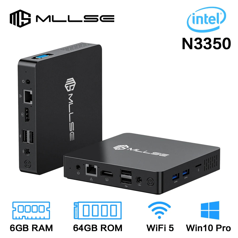 Computadora portátil de escritorio MLLSE M2 Mini PC Intel Celeron N3350 CPU 6G RAM 64G ROM USB3.0 Win10 WiFi Bluetooth 4.2