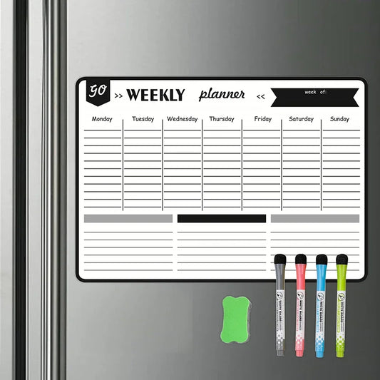 Magnetic Dry Erase Whiteboard Calendar Planner for Refrigerator with Markers and Eraser - Daily Weekly Monthly Organizer