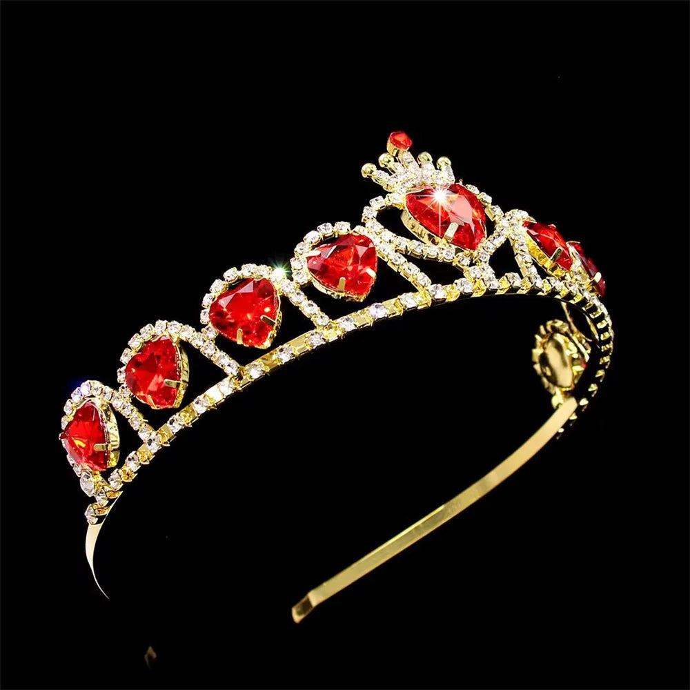 Baroque Ladies Party Hair Jewelry Accessories Bridal Wedding Tiara Red Love Crystal Crown Elegant Princess Birthday Gifts