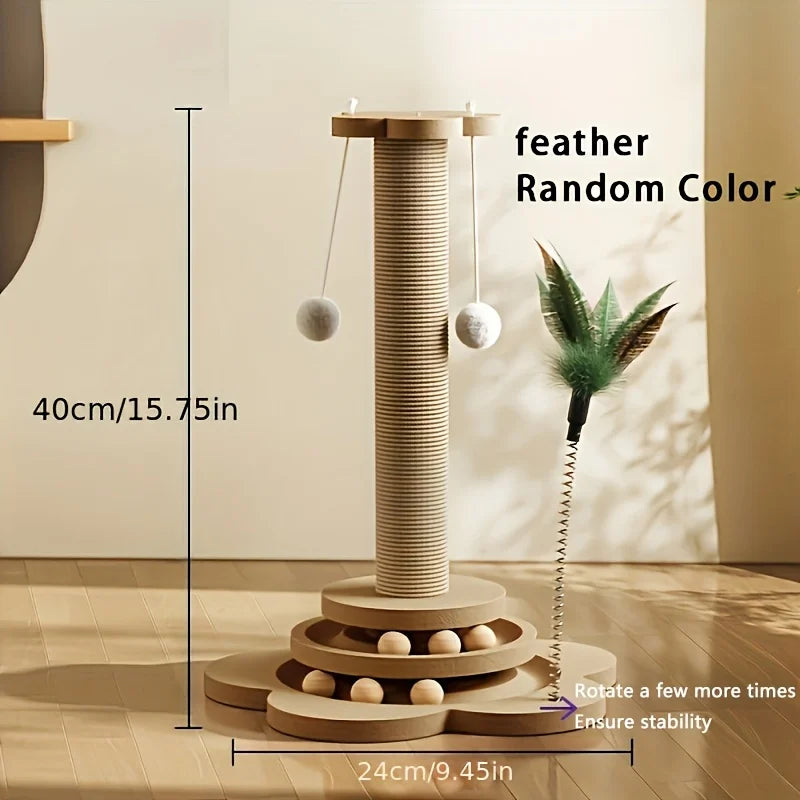 1 Premium Cat Scratching Post with Rotating Platform Sisal Dental Chew Toy Durable Non-Shedding Cat Tree Stand Vertical Scratch