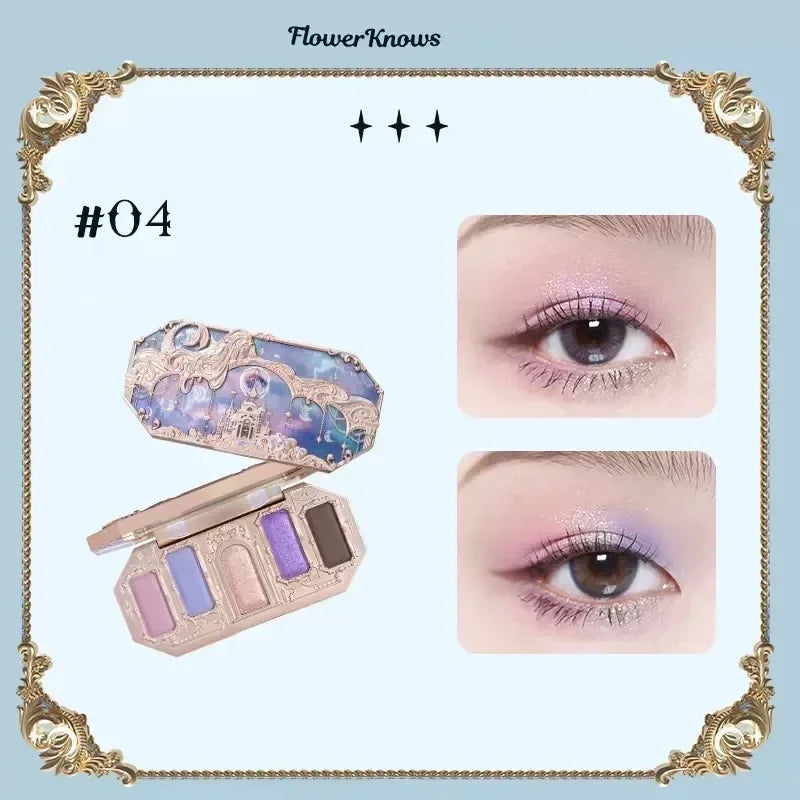 Flower Knows Moonlight Mermaid Eyeshadow Palette 8 Color Eye Makeup with Matte Shimmer and Glitter Finishes for Stunning Looks