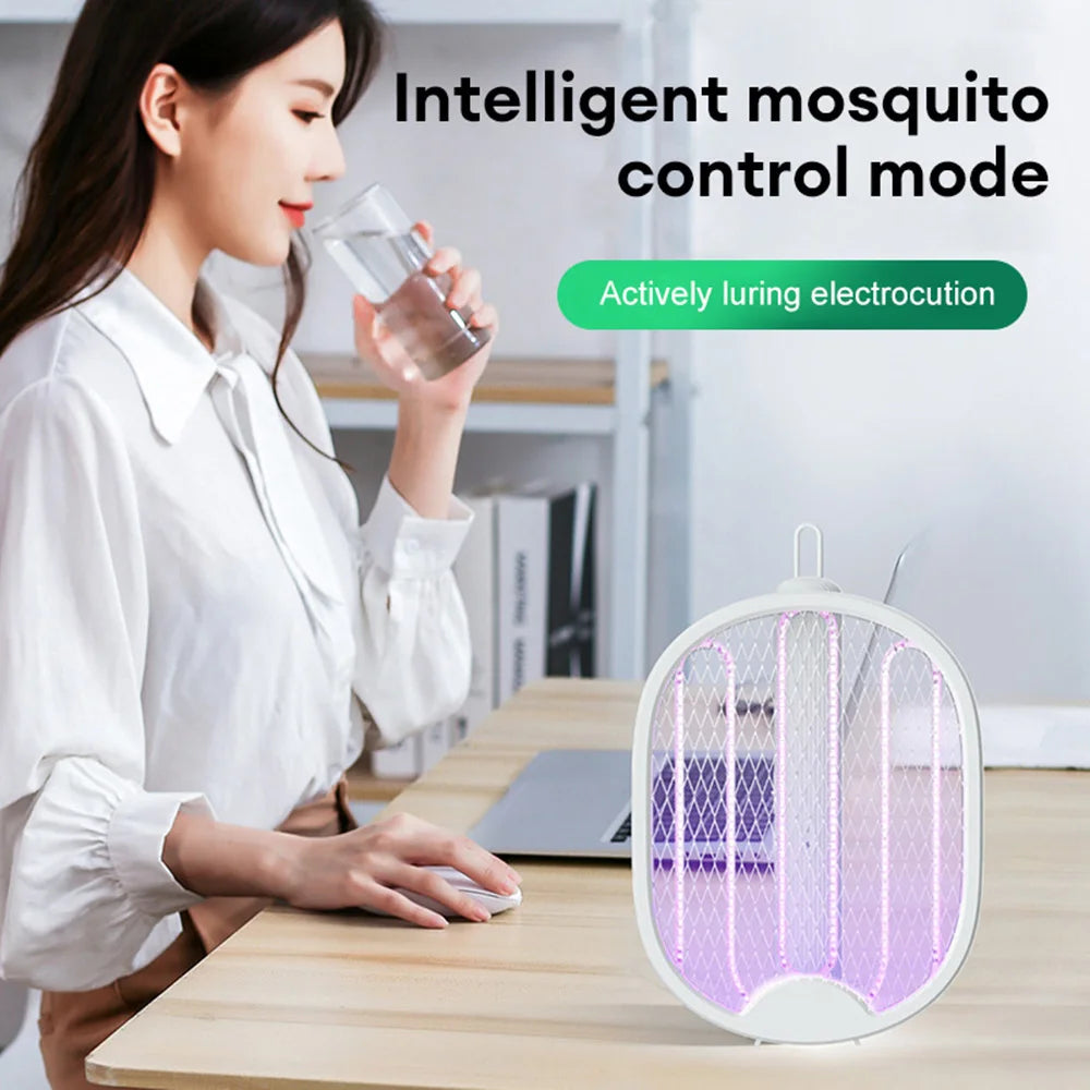 Foldable Electric Mosquito Killer Fly Swatter Trap USB Rechargeable Mosquito Racket Insect Killer with UV Light Bug Zapper 3000V