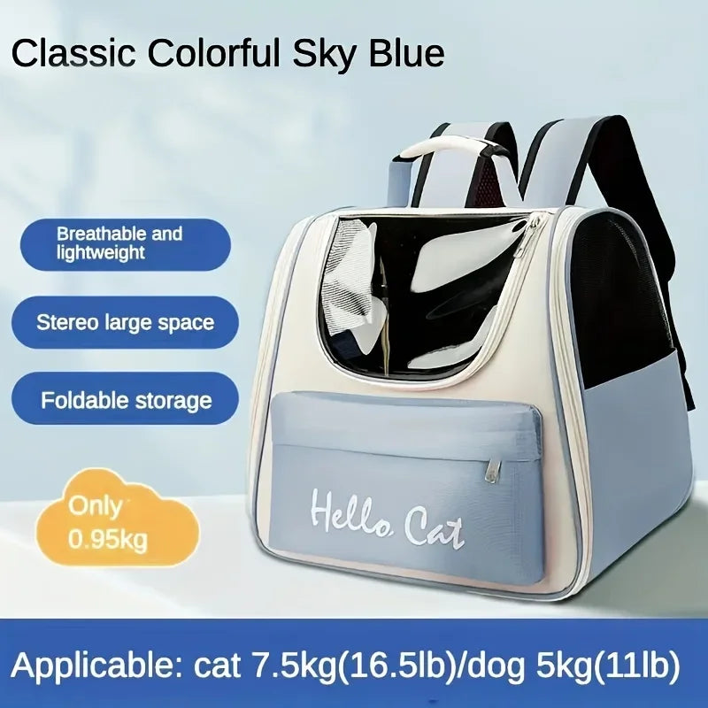 Large capacity collapsible pet backpack with zip closure, handle and mesh vent, perfect for cats and small dogs traveling