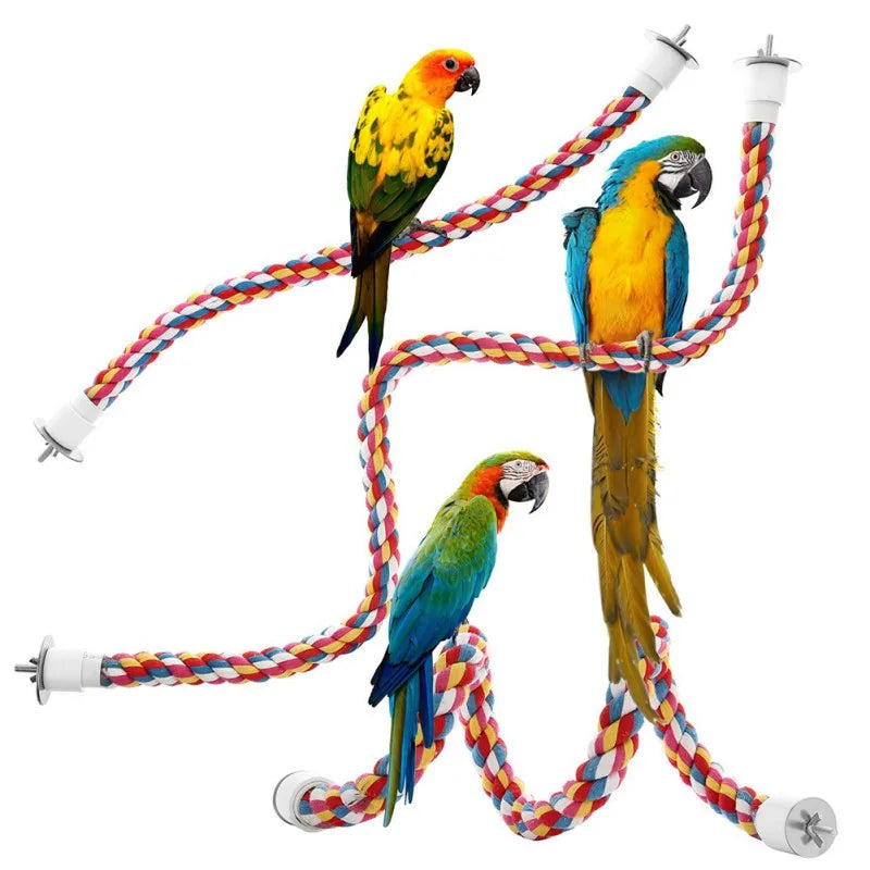Bird Rope Perch Bird Rope Swing Cage Stand Pole Accessories Bird Standing Climbing Toy for Parrot Parakeet Budgies Cockatiels